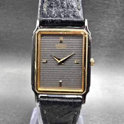Seiko Tank Watch Women 19mm Gray Dial Two Tone Rectangle 7320-5909 New Battery0