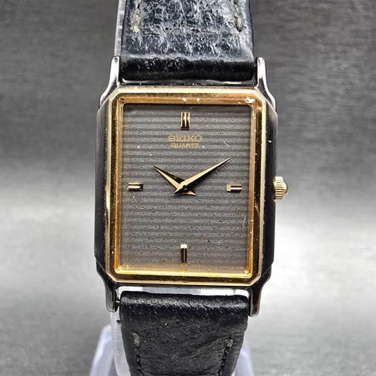 Seiko Tank Watch Women 19mm Gray Dial Two Tone Rectangle 7320-5909 New Battery0
