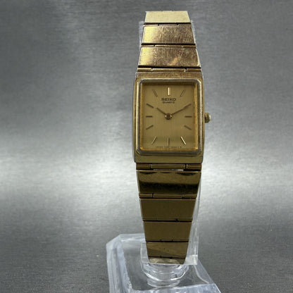 Seiko Tank Watch Women 17mm Gold Dial Gold Tone Rectangle 7320-5039 New Battery5
