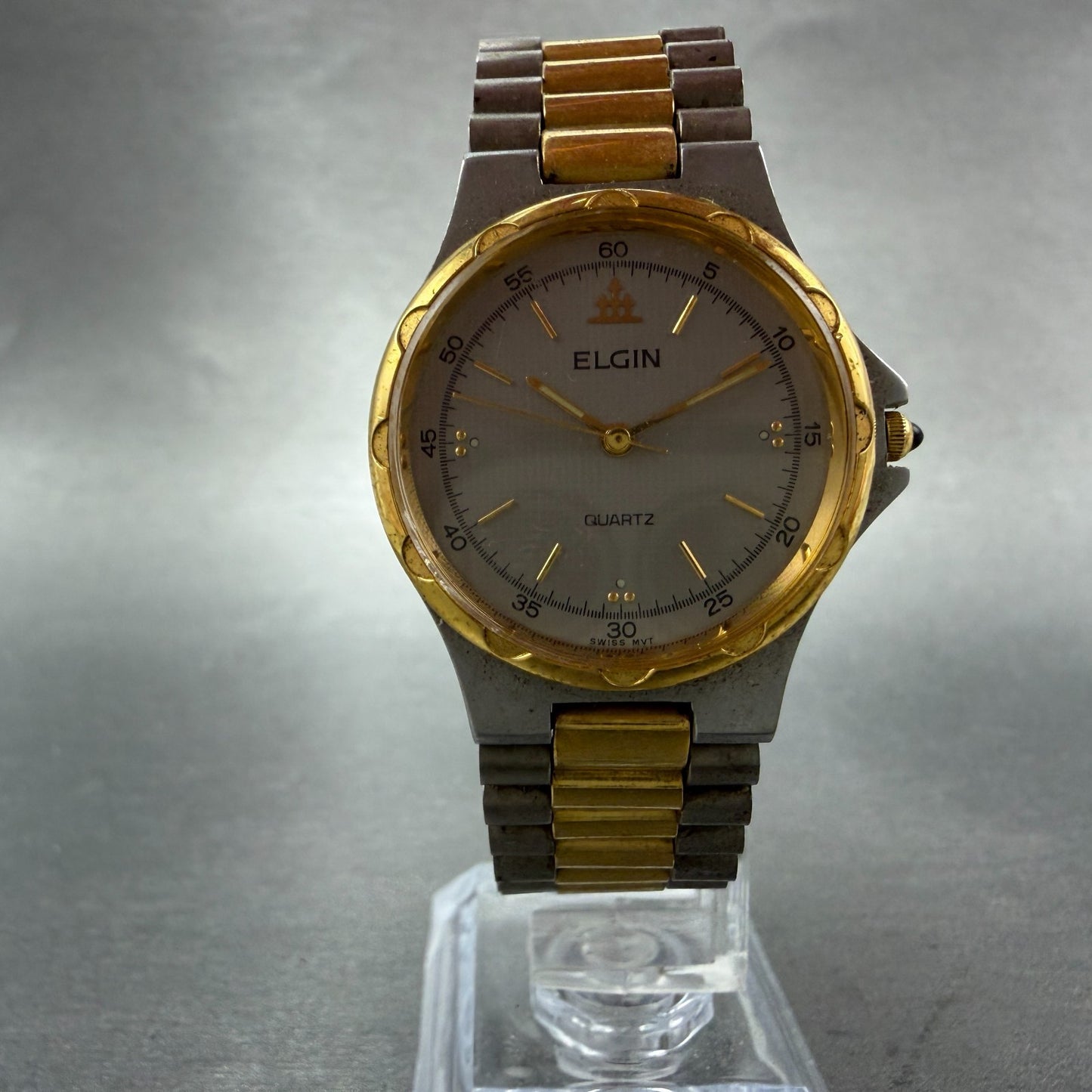 Elgin Watch Women 30mm Silver Dial Two Tone Round FK262 New Battery Vintage5