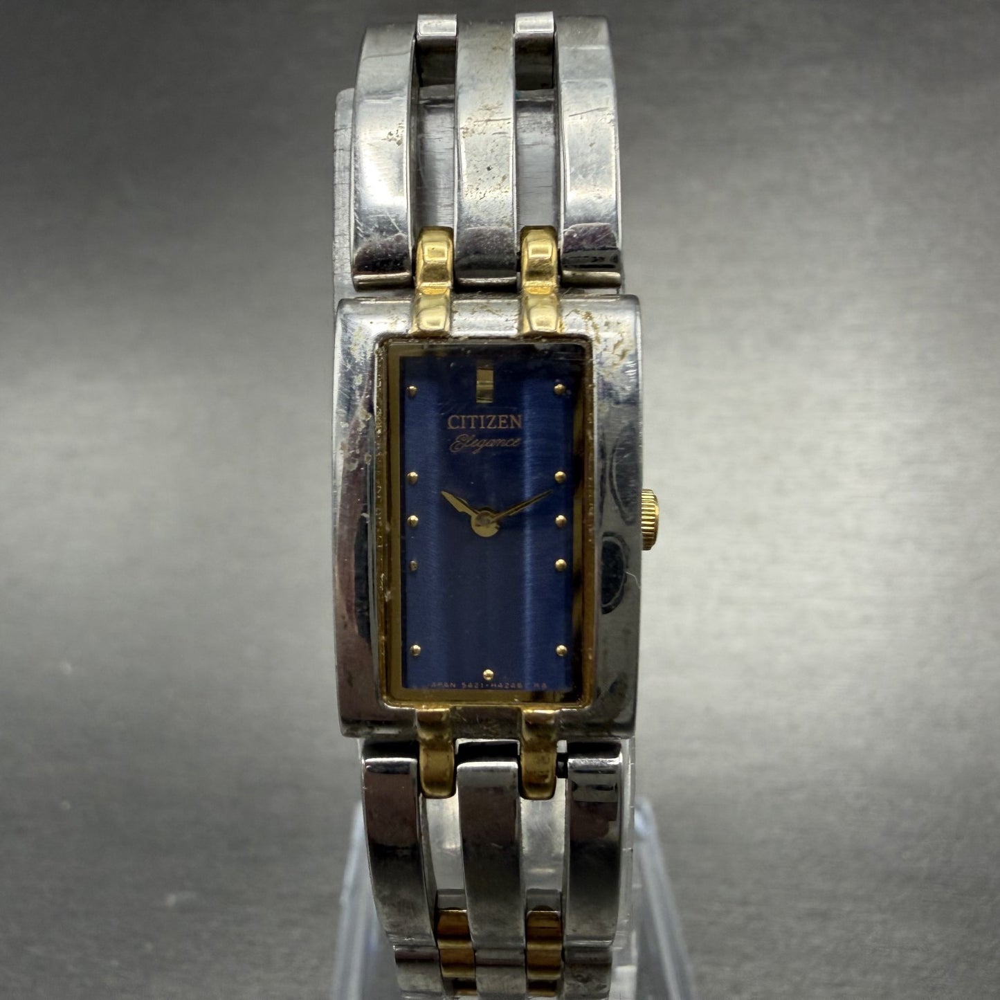 Citizen Elegance Tank Watch Women 14mm Blue Dial TwoTone 5421-H24148 New Battery0