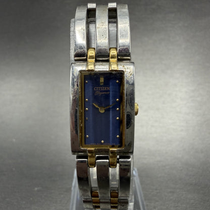 Citizen Elegance Tank Watch Women 14mm Blue Dial TwoTone 5421-H24148 New Battery0