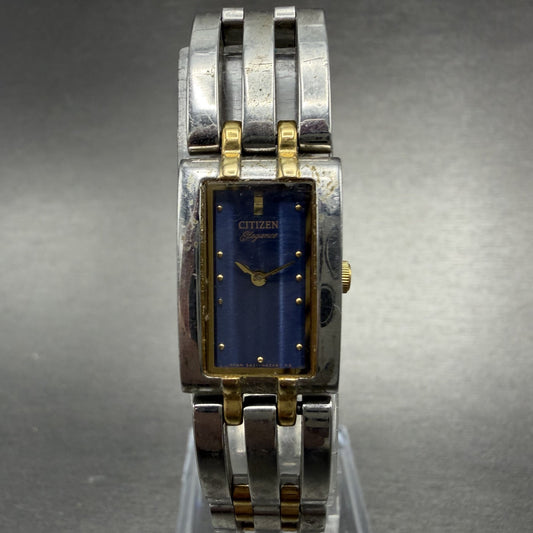 Citizen Elegance Tank Watch Women 14mm Blue Dial TwoTone 5421-H24148 New Battery0