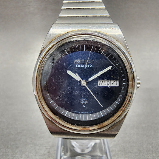 Seiko SQ Watch Men 35mm Blue Dial Silver Tone Daydate 7546-8200 New Battery