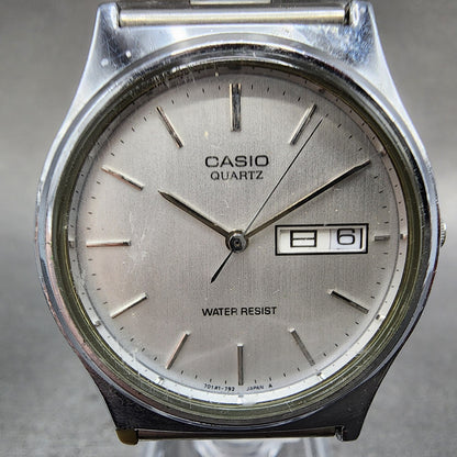 Casio MQ514 Watch Men 33mm Silver Dial Silver Tone Round New Battery1