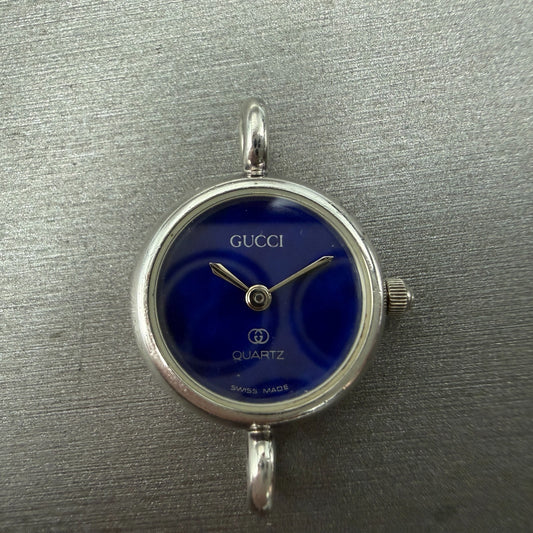 Gucci Watch Women 20mm Blue Dial Sterling Silver Round 2900 New Battery Vintage0