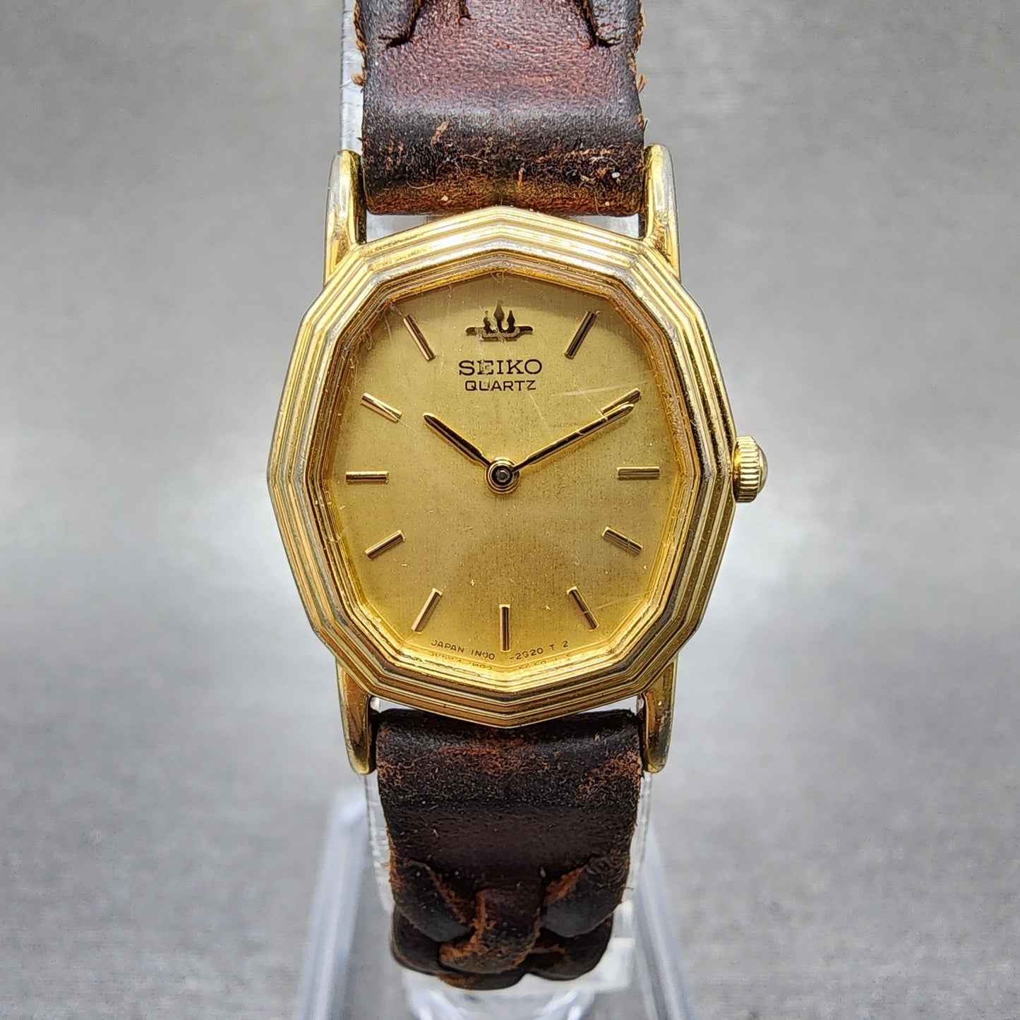 Seiko Watch Women 20mm Champagne Dial Gold Tone Oval 1n005h80 New Battery0