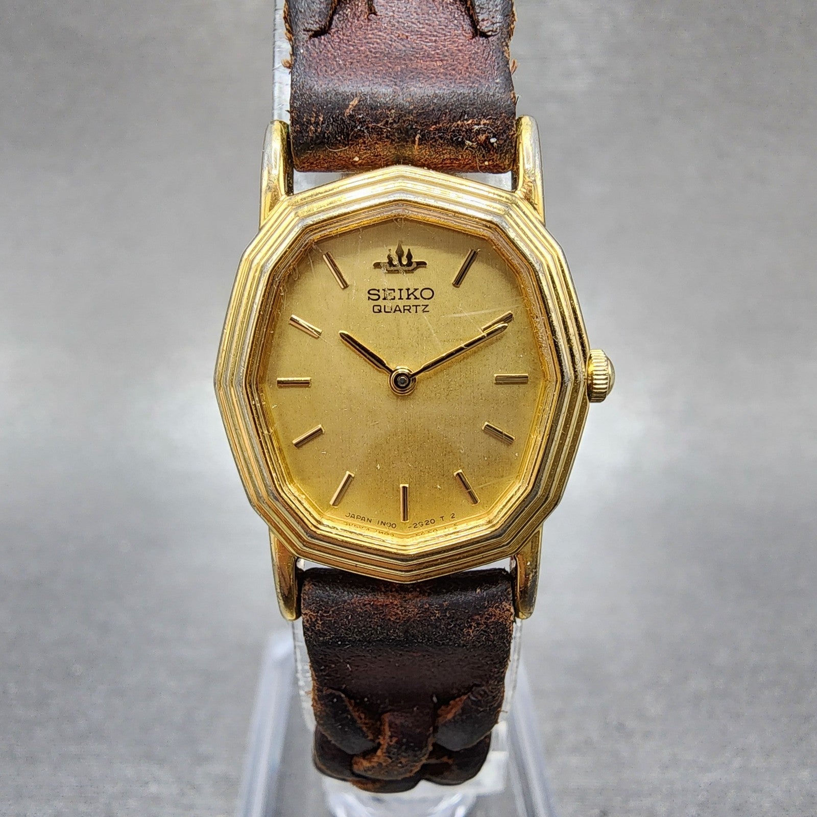 Seiko Watch Women 20mm Champagne Dial Gold Tone Oval 1n005h80 New Battery0