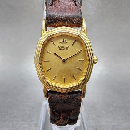 Seiko Watch Women 20mm Champagne Dial Gold Tone Oval 1n005h80 New Battery0