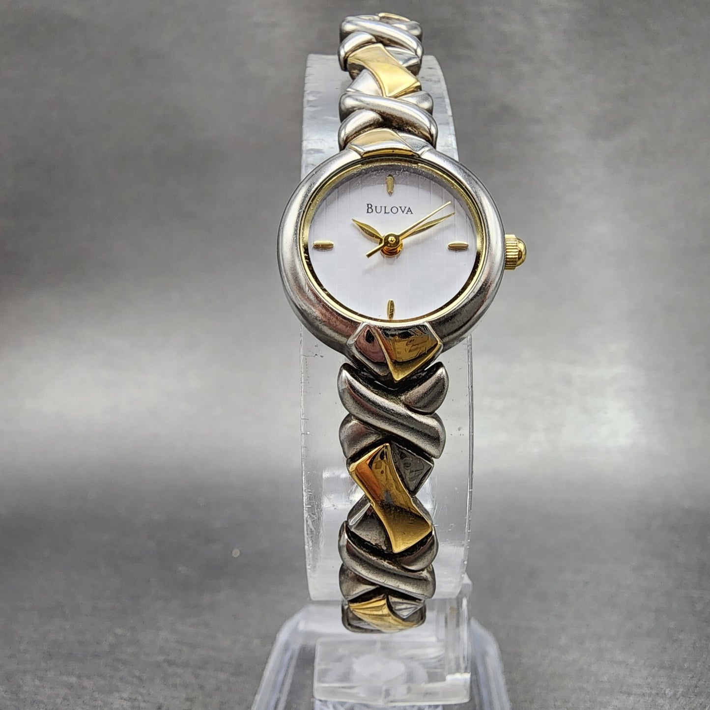 Bulova Watch Women 19mm White Dial Two Tone Round 98124 New Battery5