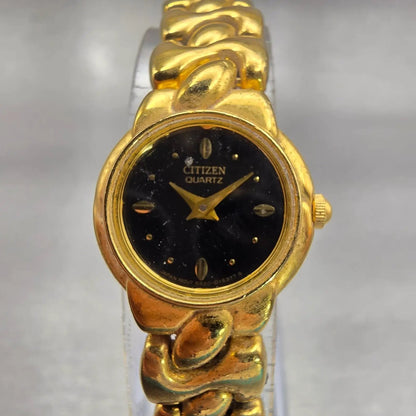 Citizen Watch Women 19mm Black Dial Gold Tone Round 5920-S95692 New Battery VTG0