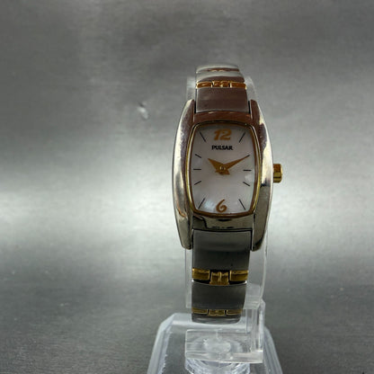 Pulsar Watch Women 18mm MOP Dial Two Tone Rectangle VC10-X016 New Battery5