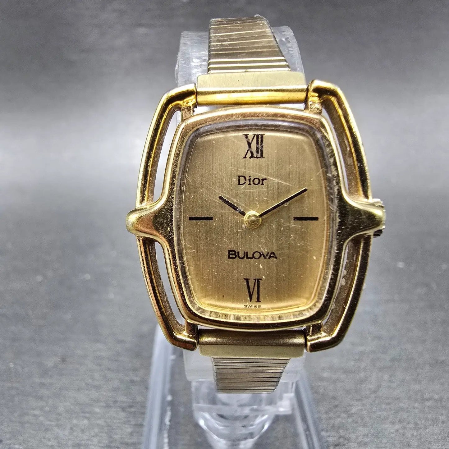 Bulova Dior Tank Watch Women 25mm Champagne Dial Gold Tone Manual PARTS Vintage0