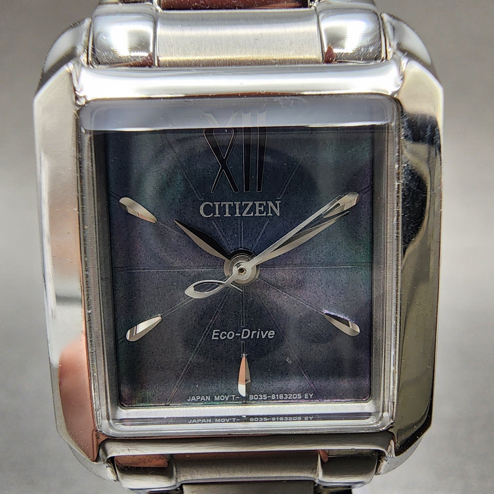 Citizen EcoDrive Tank Watch Women 22mm MOP Dial Silver Tone Rectangle Runs1