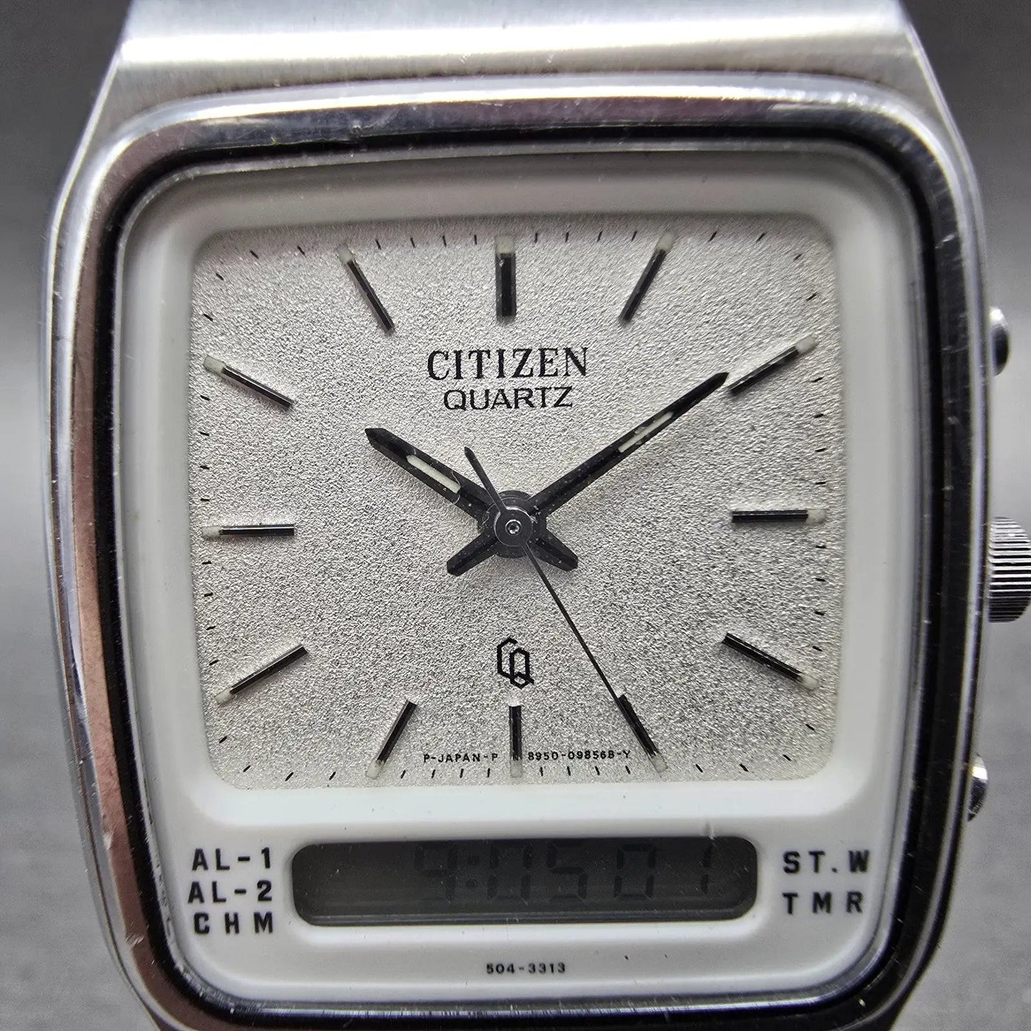 Citizen CQ Analog Digital Watch Men 31mm White Dial Steel Alarm Chronograph READ1