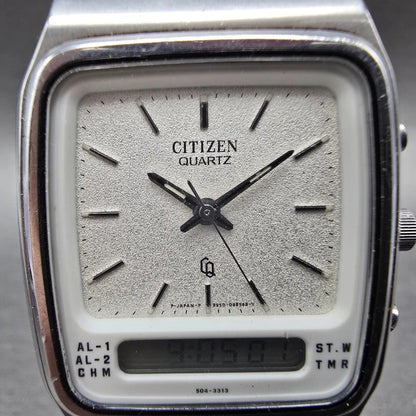 Citizen CQ Analog Digital Watch Men 31mm White Dial Steel Alarm Chronograph READ1