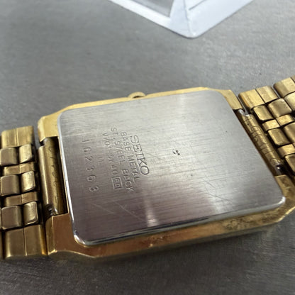 Seiko SX Tank Watch Men 24mm White Dial Gold Tone Rectangle V701-5K40 NewBattery9