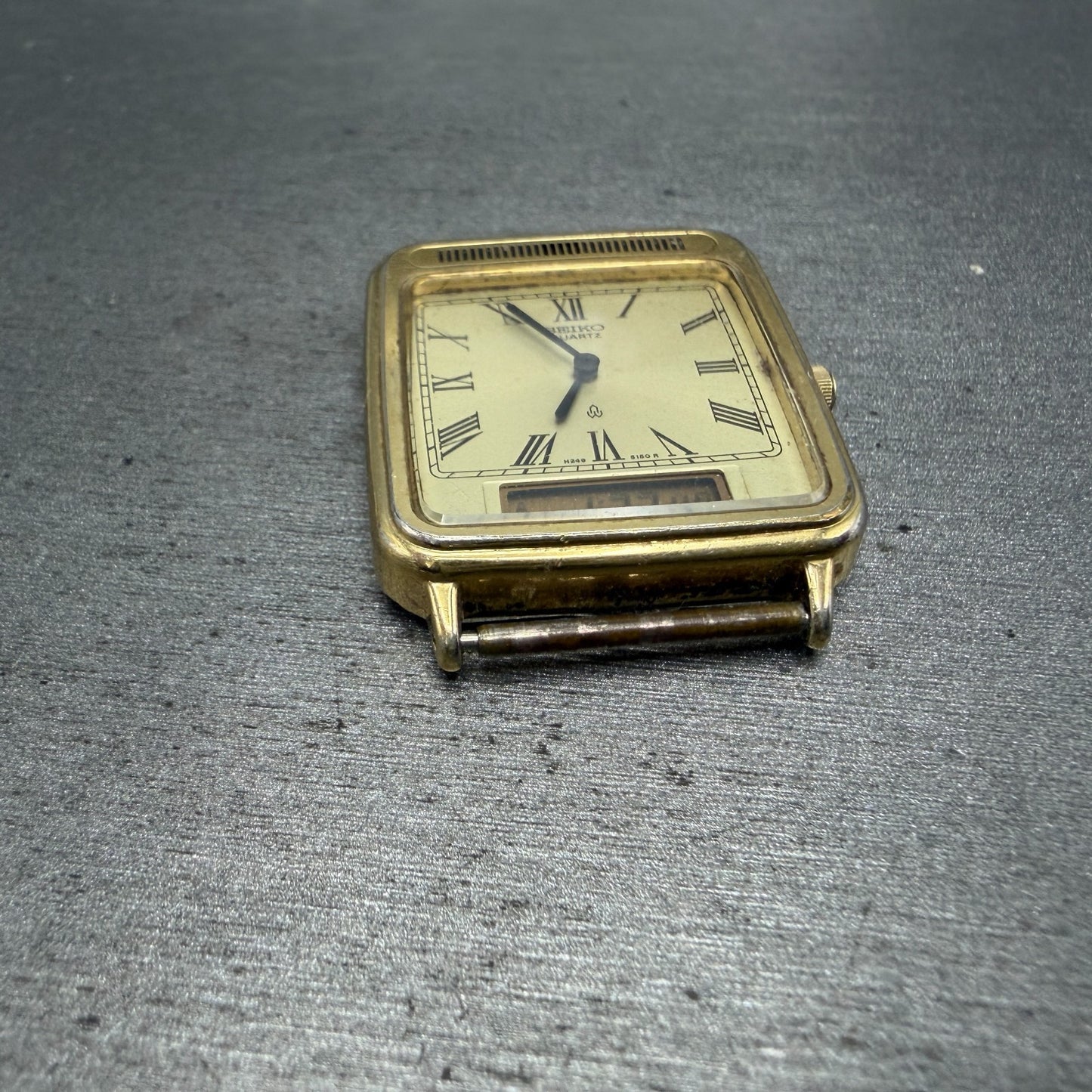 Seiko Analog Digital Tank Watch Men 28mm Champagne Dial Gold Tone H249-5110 PART3