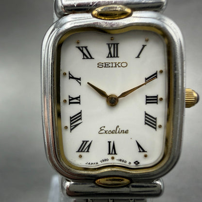 Seiko Exceline Tank Watch Women 18mm White Dial Two Tone 7320-6520 New Battery1