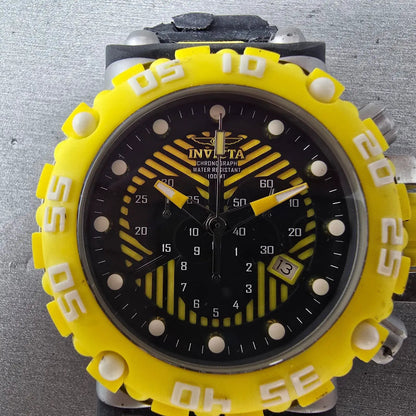 Invicta Chronograph Dive Watch Men 50mm Black Dial Steel Yellow 10038 NewBatt JK1