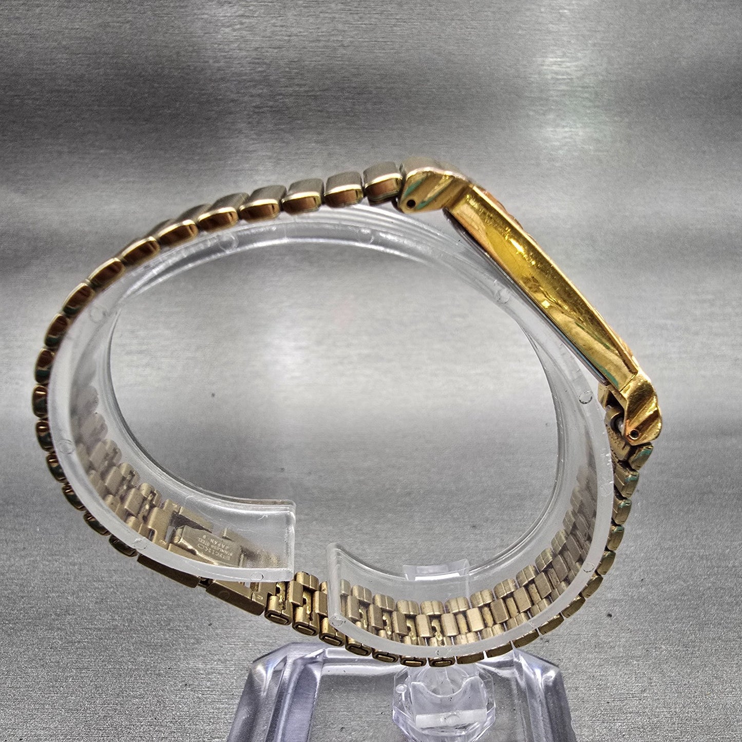 Seiko Watch Women 15mm Gold Dial Gold Tone Asymmetrical 1F20-5059 New Battery8
