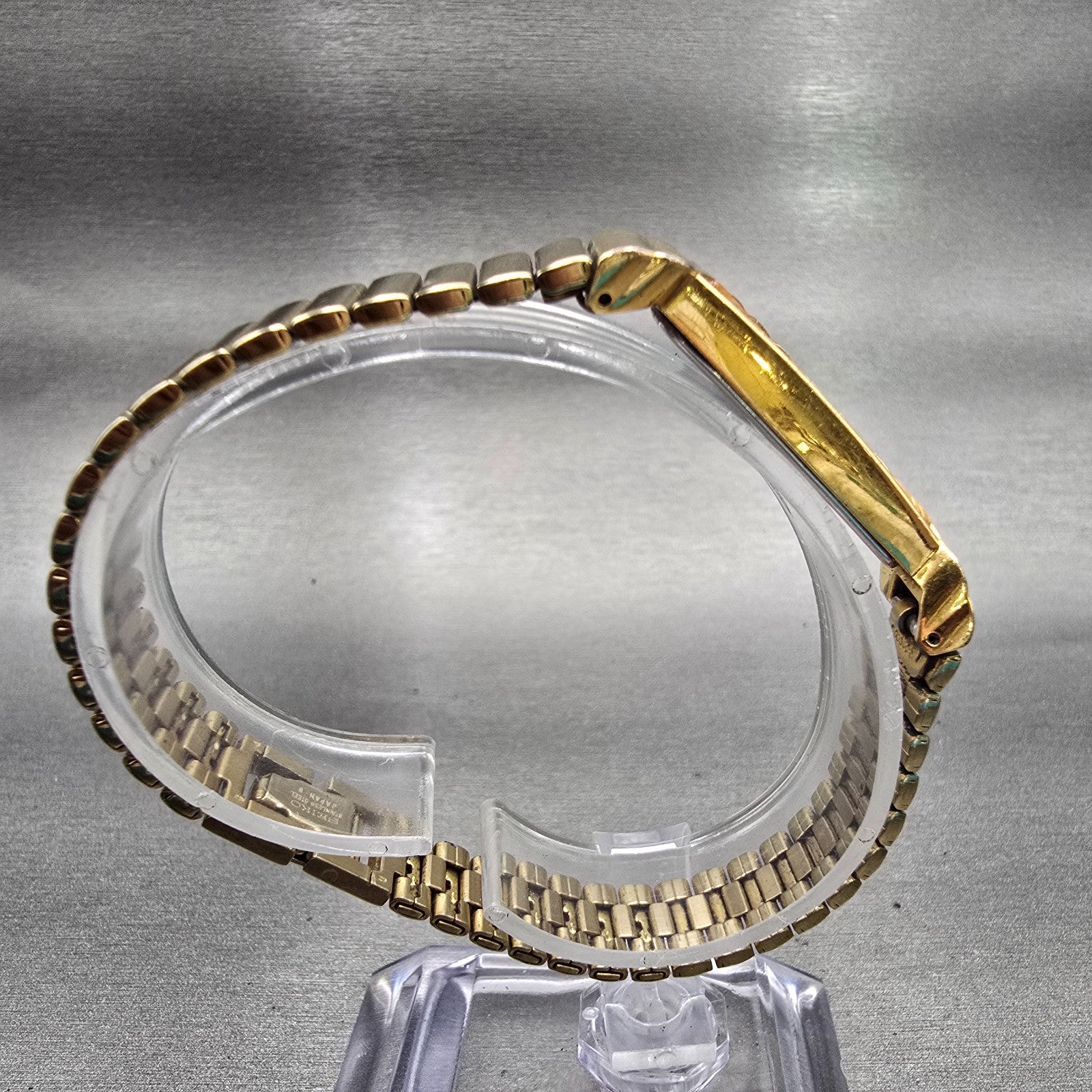 Seiko Watch Women 15mm Gold Dial Gold Tone Asymmetrical 1F20-5059 New Battery8