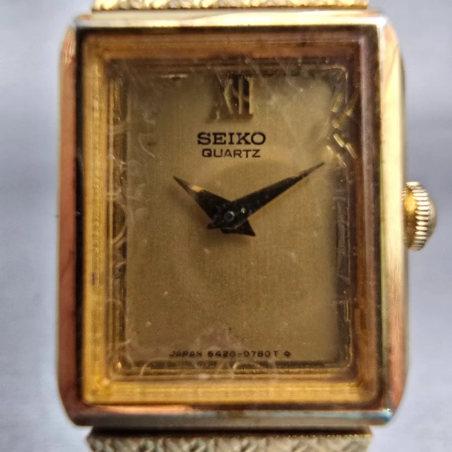 Seiko Watch Women 17mm Gold Dial Gold Tone Rectangle 5420-5390 New Battery VTG1