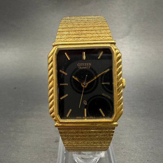 Citizen CQ Tank Watch Men 25mm Black Dial Gold Tone Rectangle 6031-G04126 PARTS0