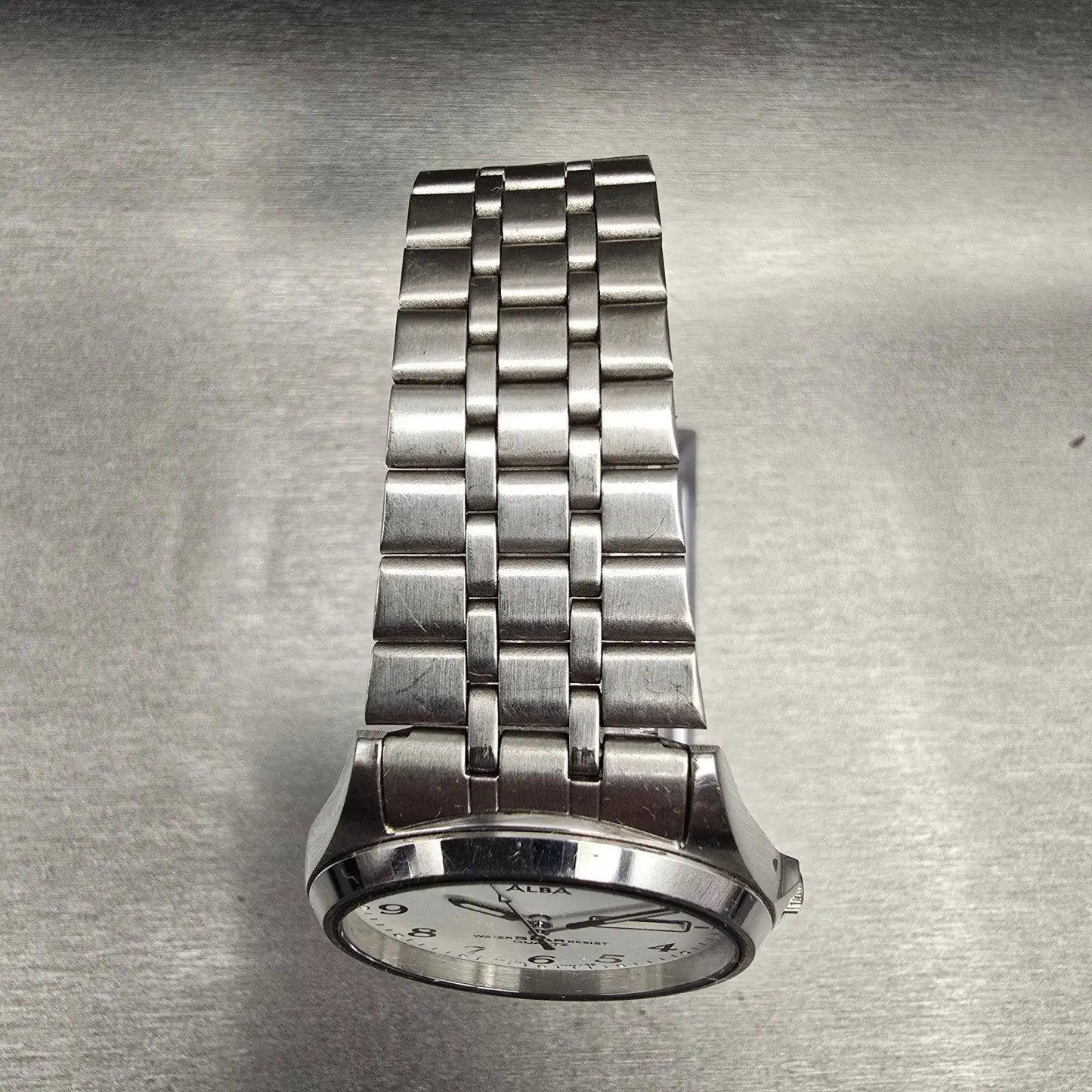 Seiko Alba Watch Men 34mm White Dial Silver Tone Daydate Round V333-7030 New Bat4