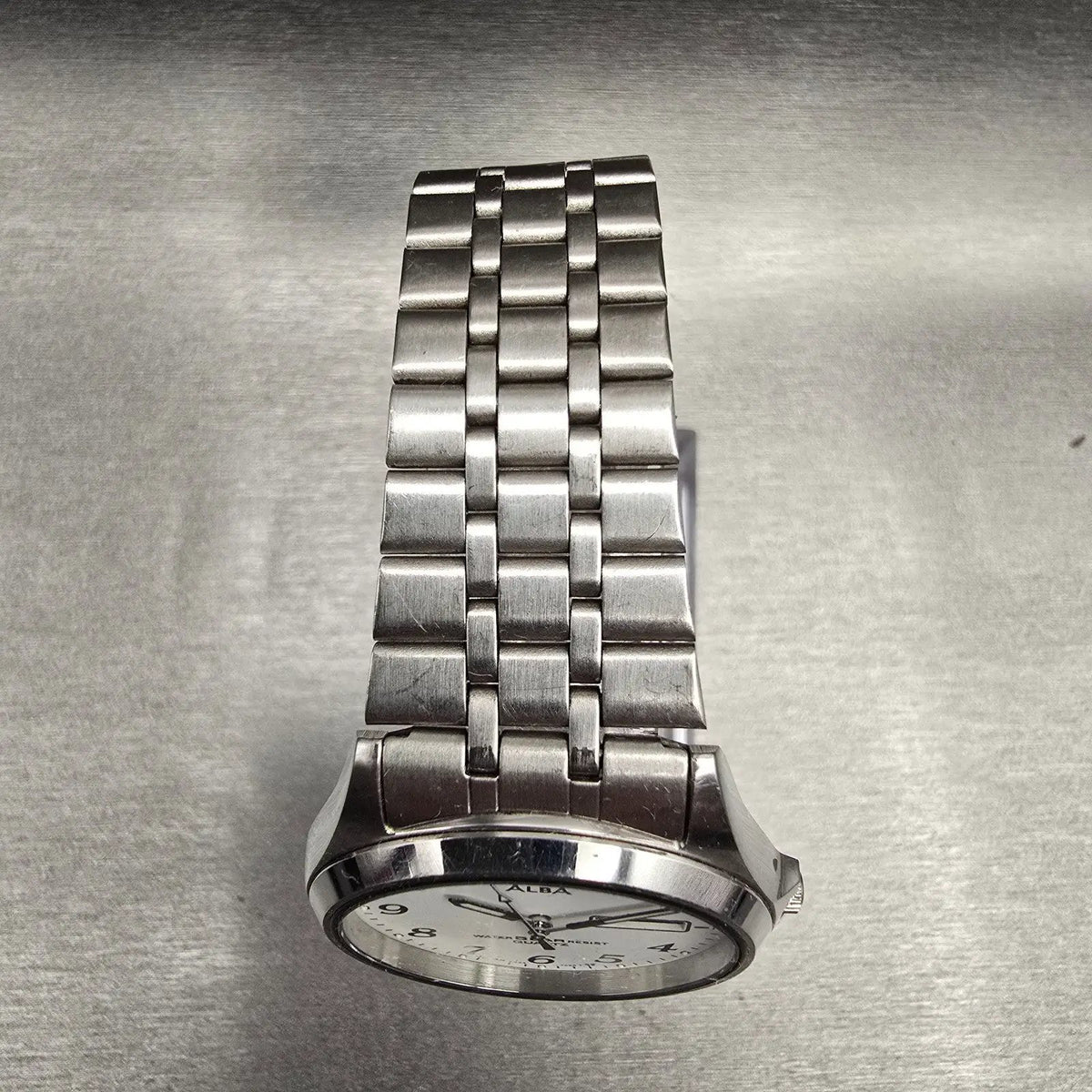 Seiko Alba Watch Men 34mm White Dial Silver Tone Daydate Round V333-7030 New Bat4