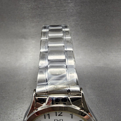 Citizen Q&Q Watch Men 34mm White Dial Silver Tone Vu76-204 New Battery