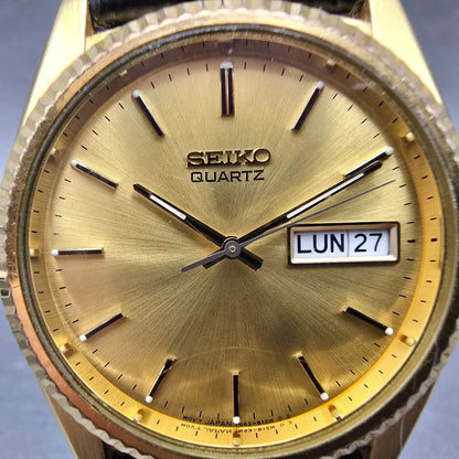 Seiko President Watch Men 35mm Gold Dial Gold Tone Daydate 7N43-8111 New Battery1