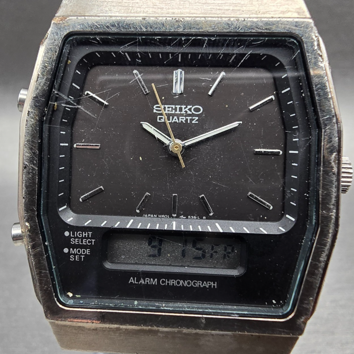 Seiko Watch Men 33mm Gray Dial Silver Tone Chrono Alarm H601-540A New Battery1