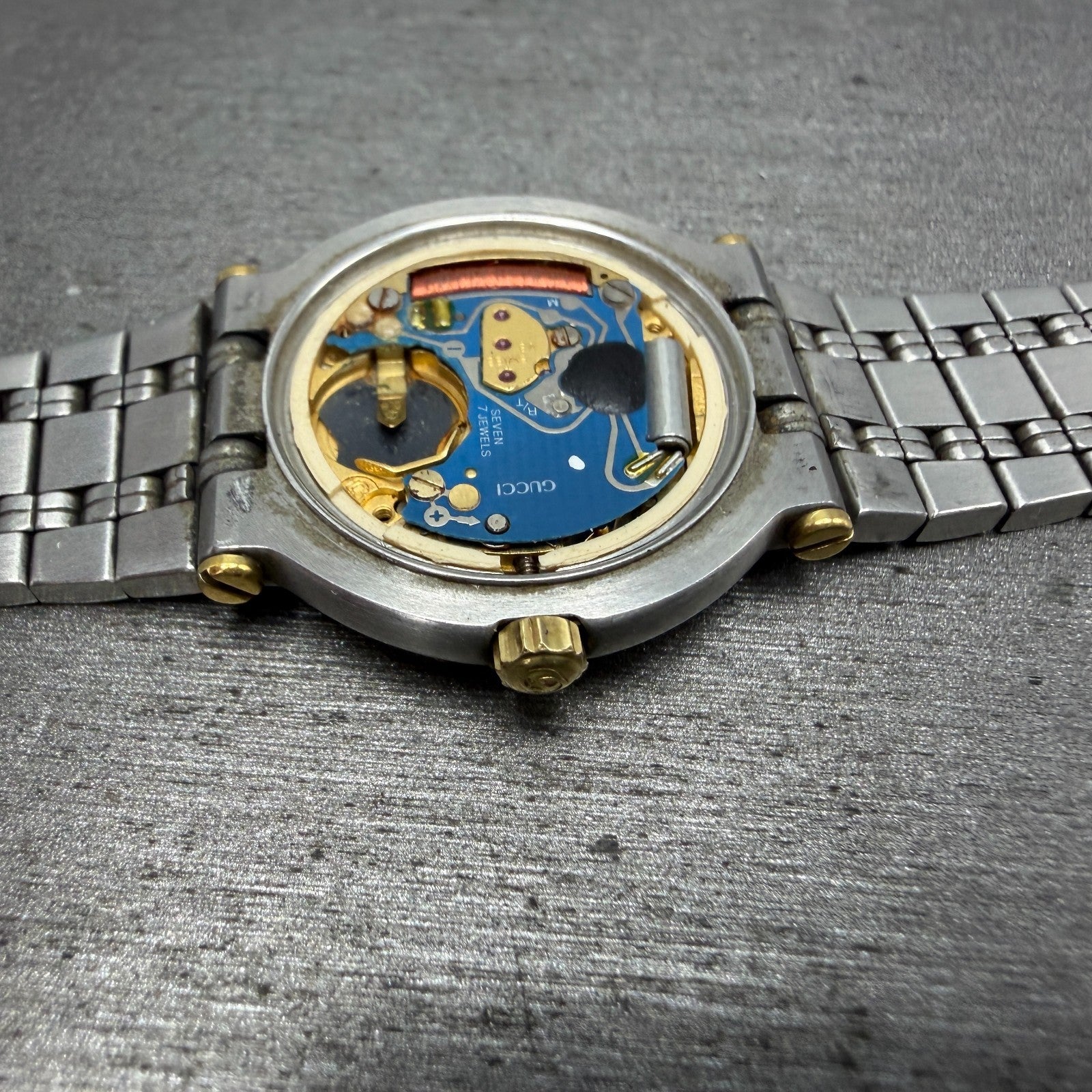 Gucci 9000L Watch Women 25mm Cream Dial Two Tone Date Round NO CASEBACK PARTS12