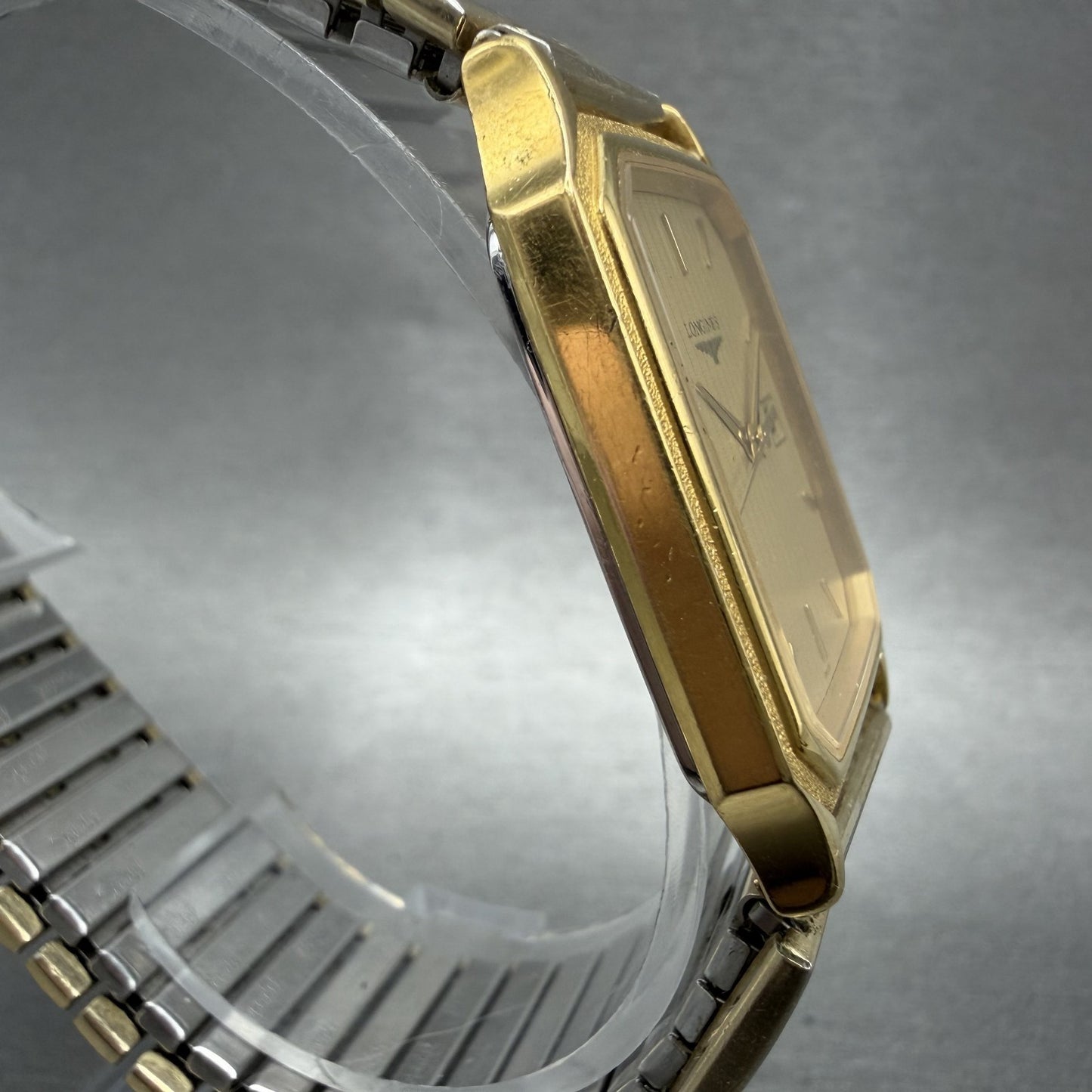 Longines Tank Watch Men 28mm Gold Dial Gold Tone Octagon Date L.7.985.2 PARTS4