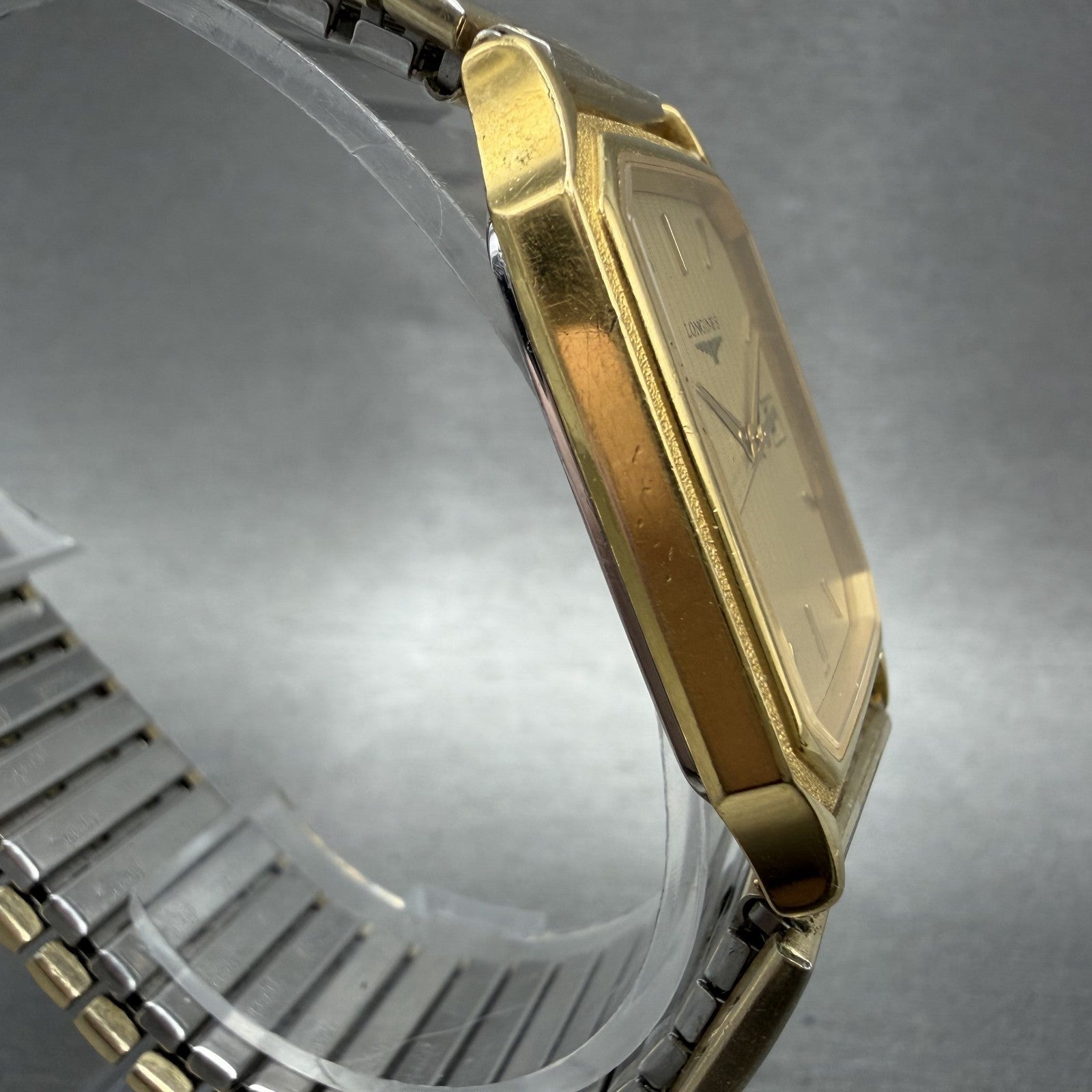 Longines Tank Watch Men 28mm Gold Dial Gold Tone Octagon Date L.7.985.2 PARTS4