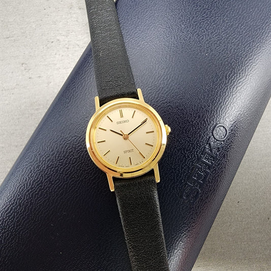 Seiko Spirit Watch Women 23mm Champagne Dial Gold Tone 4n210640 New Battery0