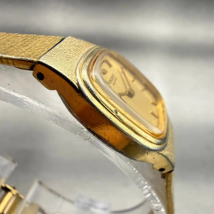 Seiko Watch Women 16mm Gold Dial Gold Tone Rectangle 2C20-5770 New Battery VTG3