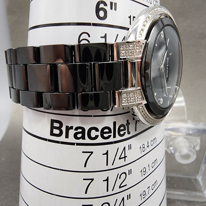 Bulova Rubaiyat Watch Women 35mm Black Dial Black Ceramic Diamond Bezel 98R266 B