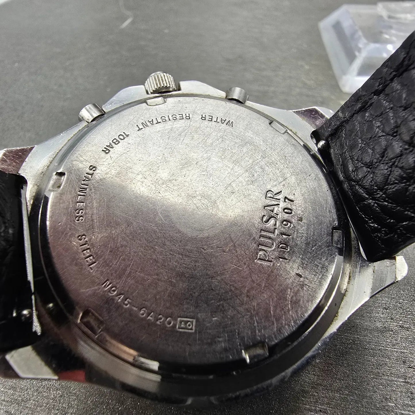 Seiko Pulsar Chronograph Watch Men 41mm Black Dial Silver Alarm Date N945 NewBat11