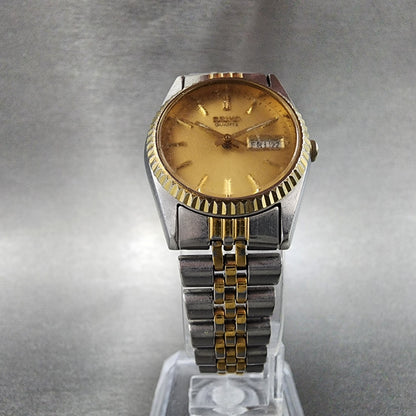 Seiko Watch Women 24mm Gold Dial Two Tone Daydate Round 7n830049 New Battery6