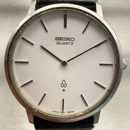 Seiko Watch Men 33mm White Dial Silver Tone Round 7820-9000 New Battery VTG1