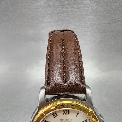 Orient Watch Men 33mm White Dial Two Tone Date Round Roman Numerals New Battery4