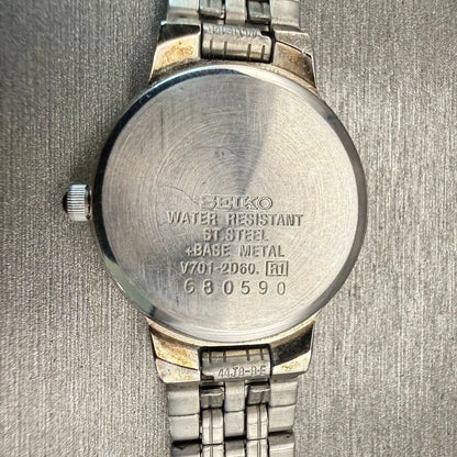 Seiko Watch Women 24mm White Dial Silver Tone Round V701-2D60 New Battery VTG10