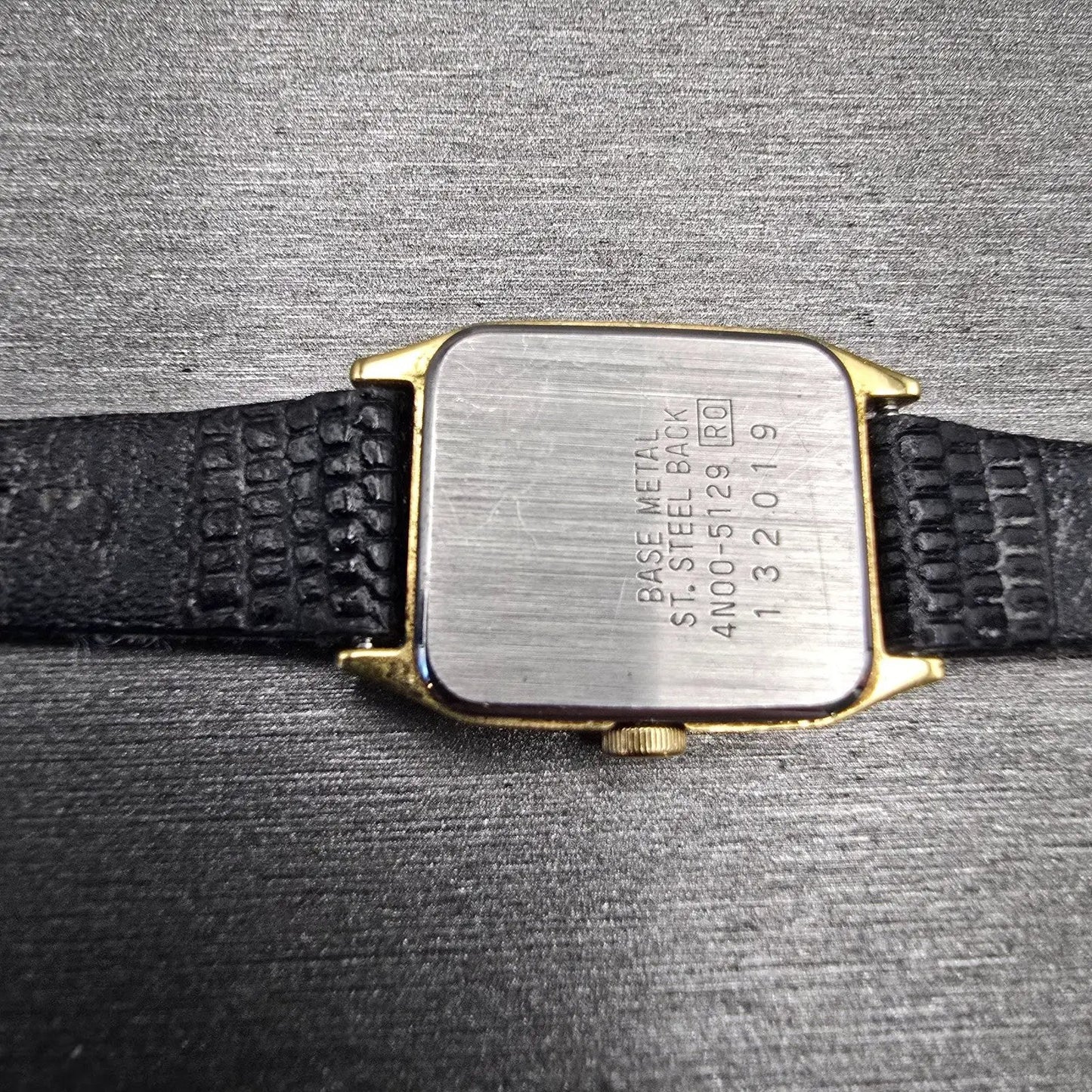 Seiko Watch Women 17mm Black Dial Gold Tone Rectangle 4N00-5129 New Battery VTG10