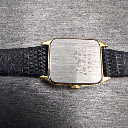 Seiko Watch Women 17mm Black Dial Gold Tone Rectangle 4N00-5129 New Battery VTG10