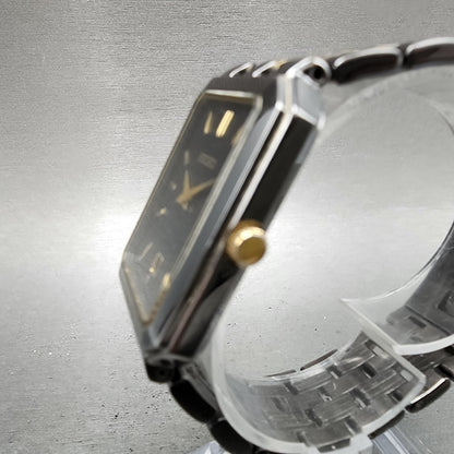 Seiko Tank Watch Men 27mm Black Dial Black &gold Tone Date V7395b19 New Battery2