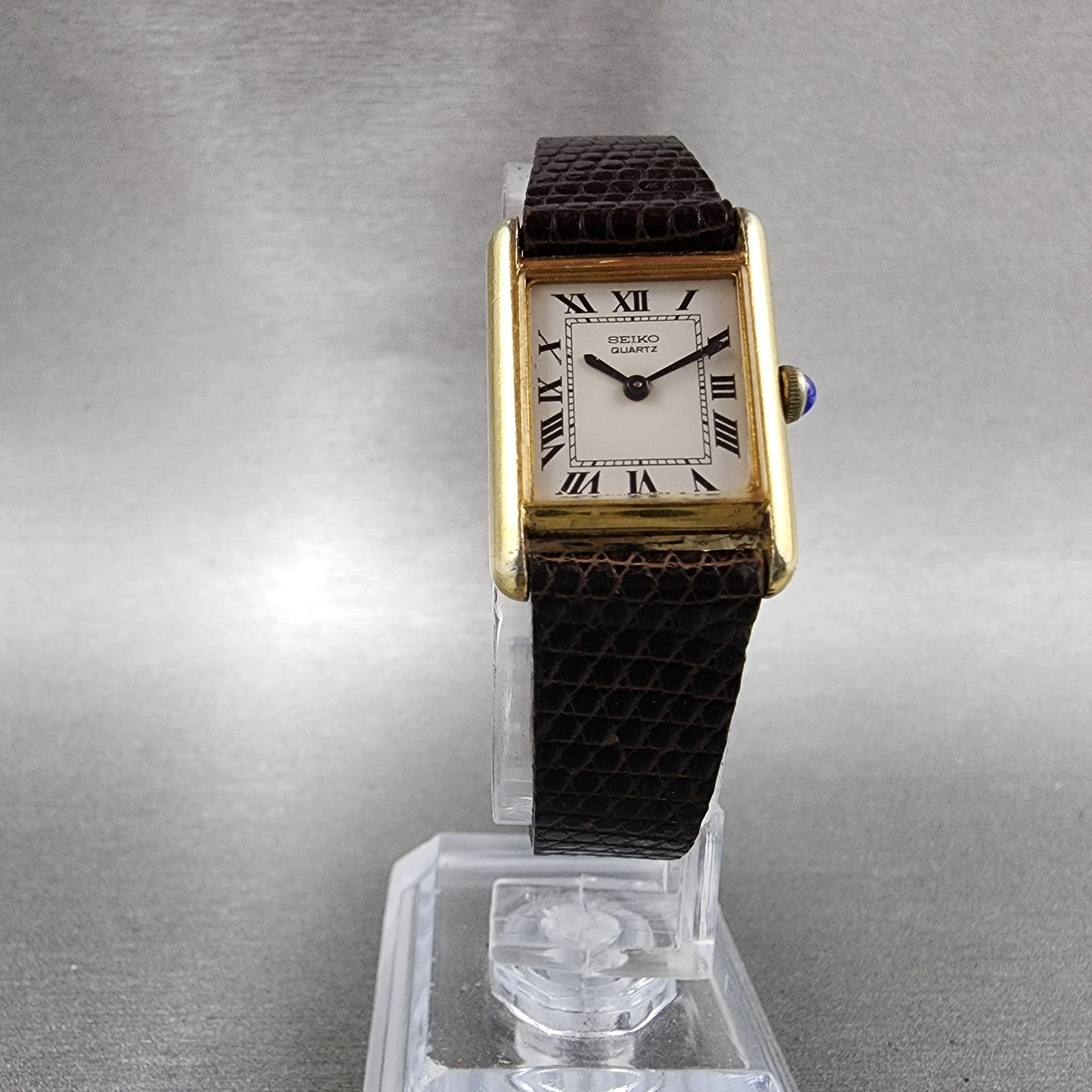 Seiko Tank Watch Women 18mm White Dial Gold Tone 14005039 New Battery5