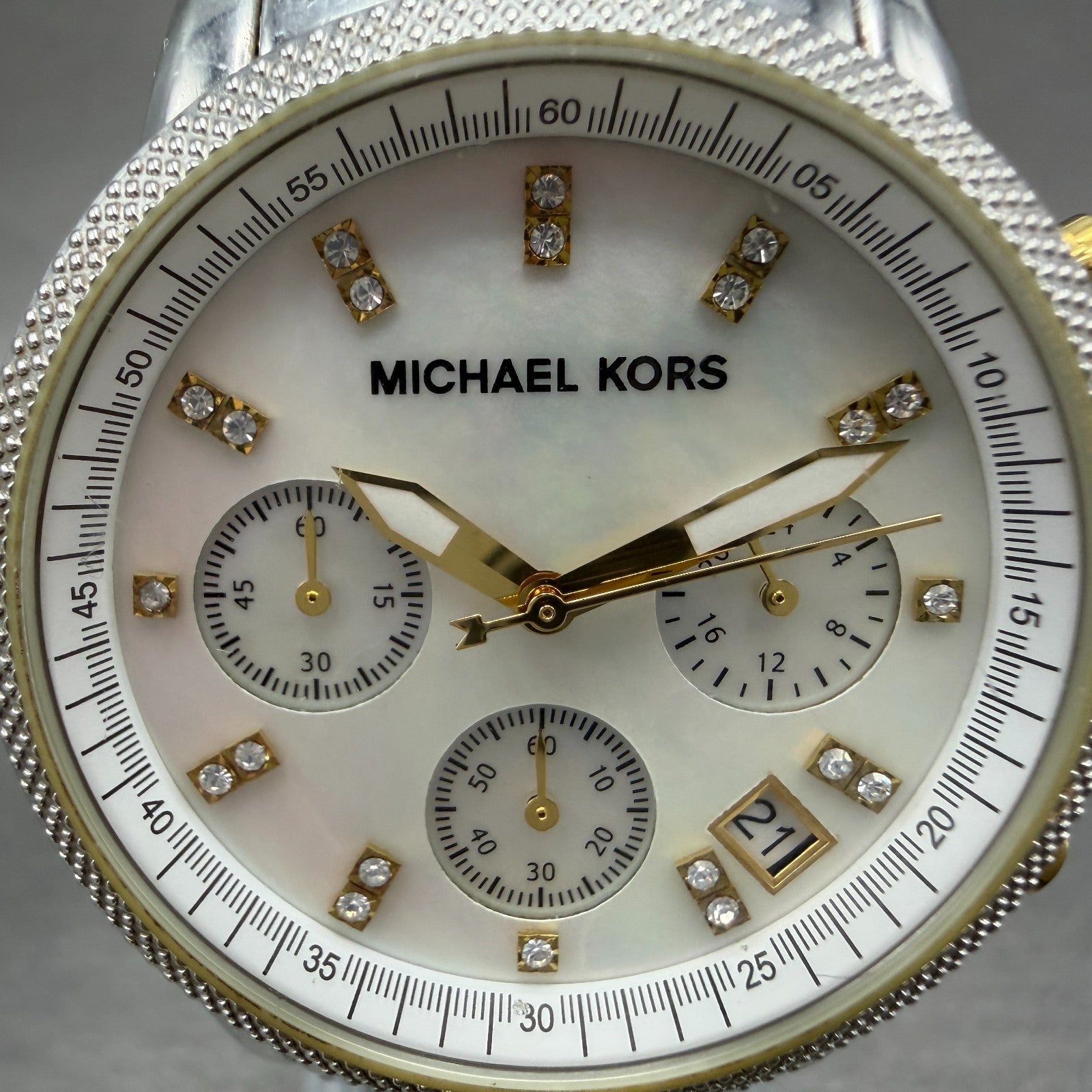 Michael Kors Ritz Chronograph Watch Women 37mm MOP Dial Two Tone New Battery1