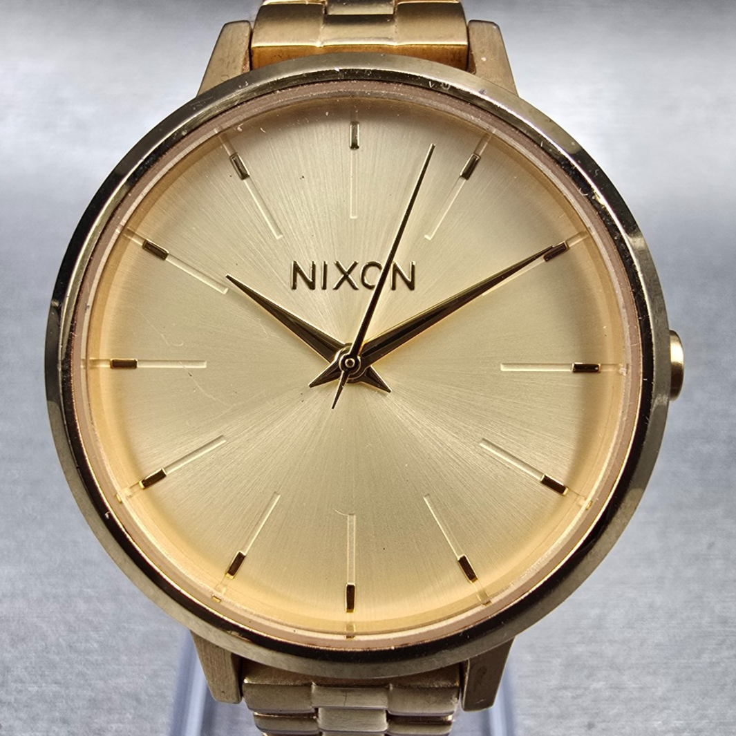 Nixon Kensington Watch Women 32mm Champagne Dial Gold Tone Round New Battery1